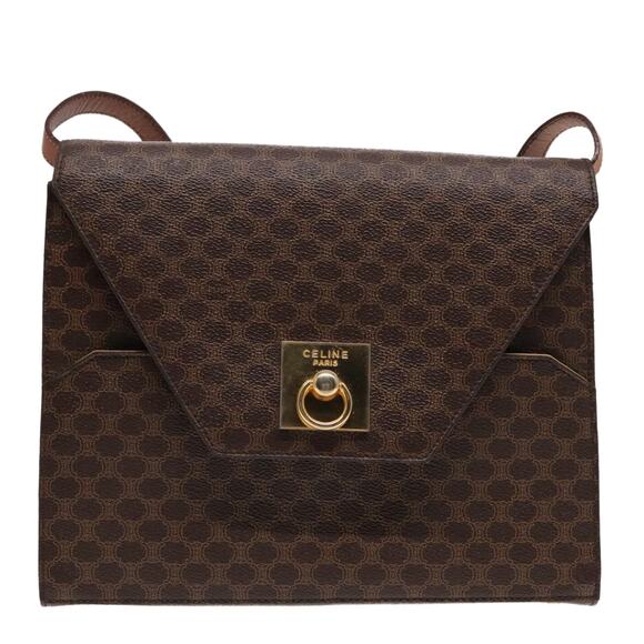 CELINE Macadam Canvas Shoulder Bag Pvc Leather Brown Gold - Picture 2 of 13